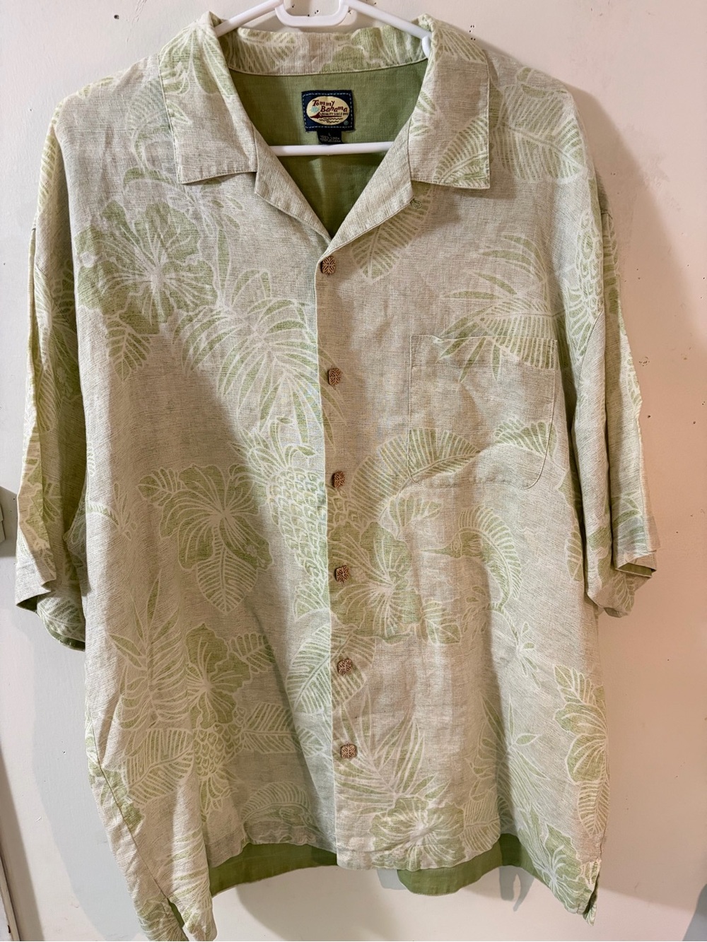 Tommy Bahama Light Green Floral Linen Button-Down Shirt